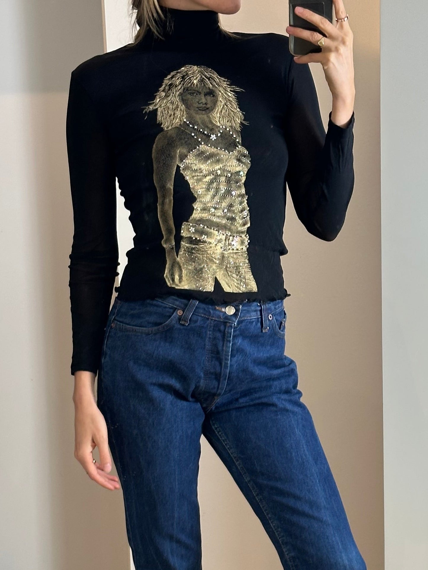 Vintage Y2K Black Mesh Top S