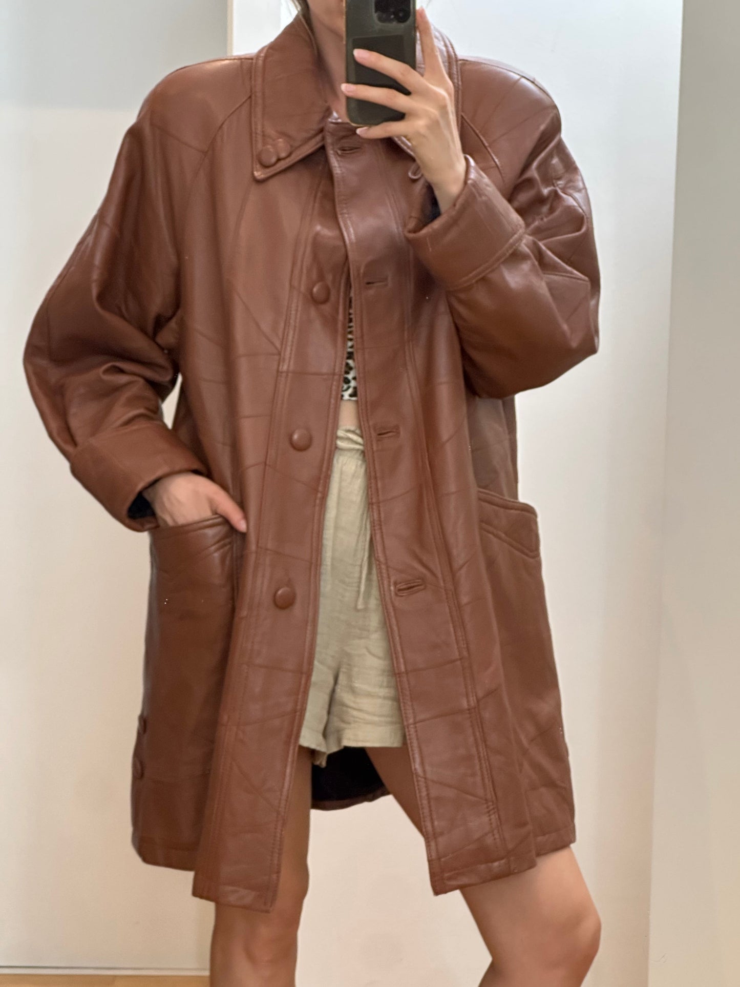 Vintage Brown Leather Coat L