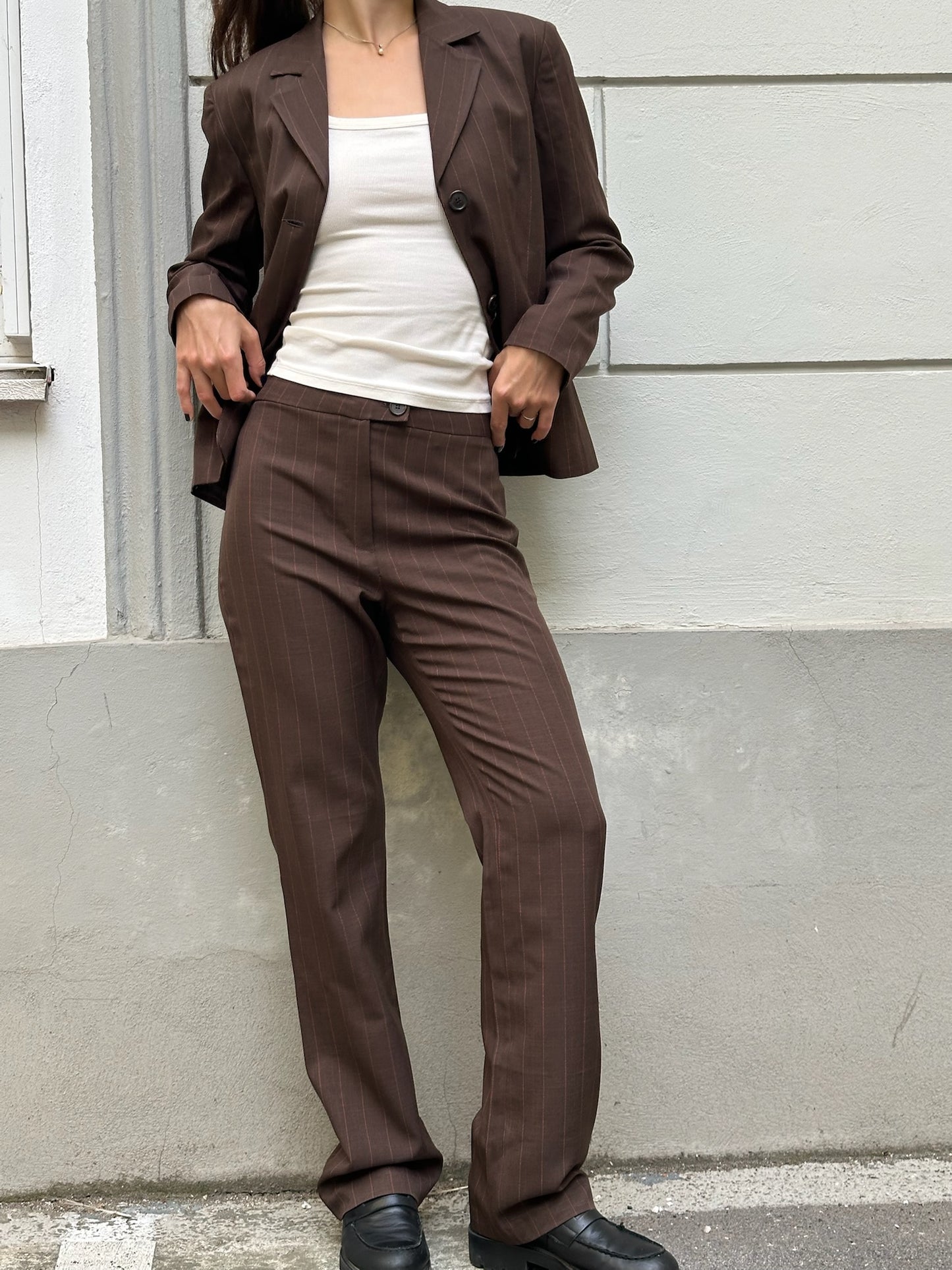 Vintage Brown Pintstripe 2-Piece Blazer & Trousers Set S/M