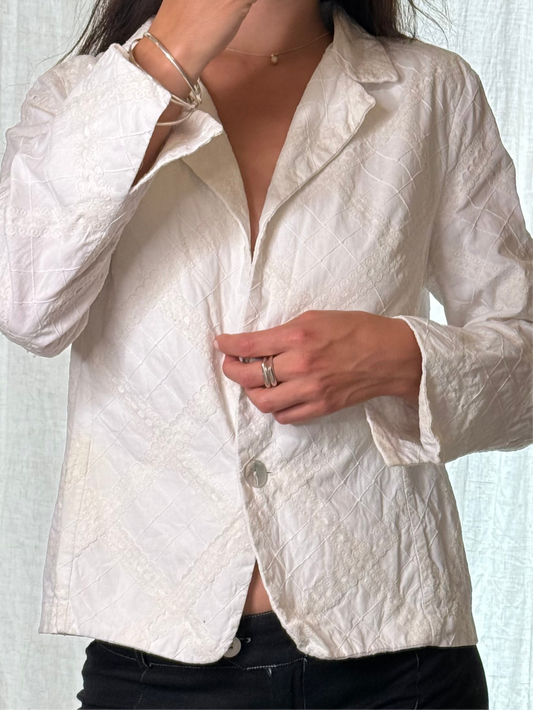 Vintage White Cotton Embroidered Blazer S/M