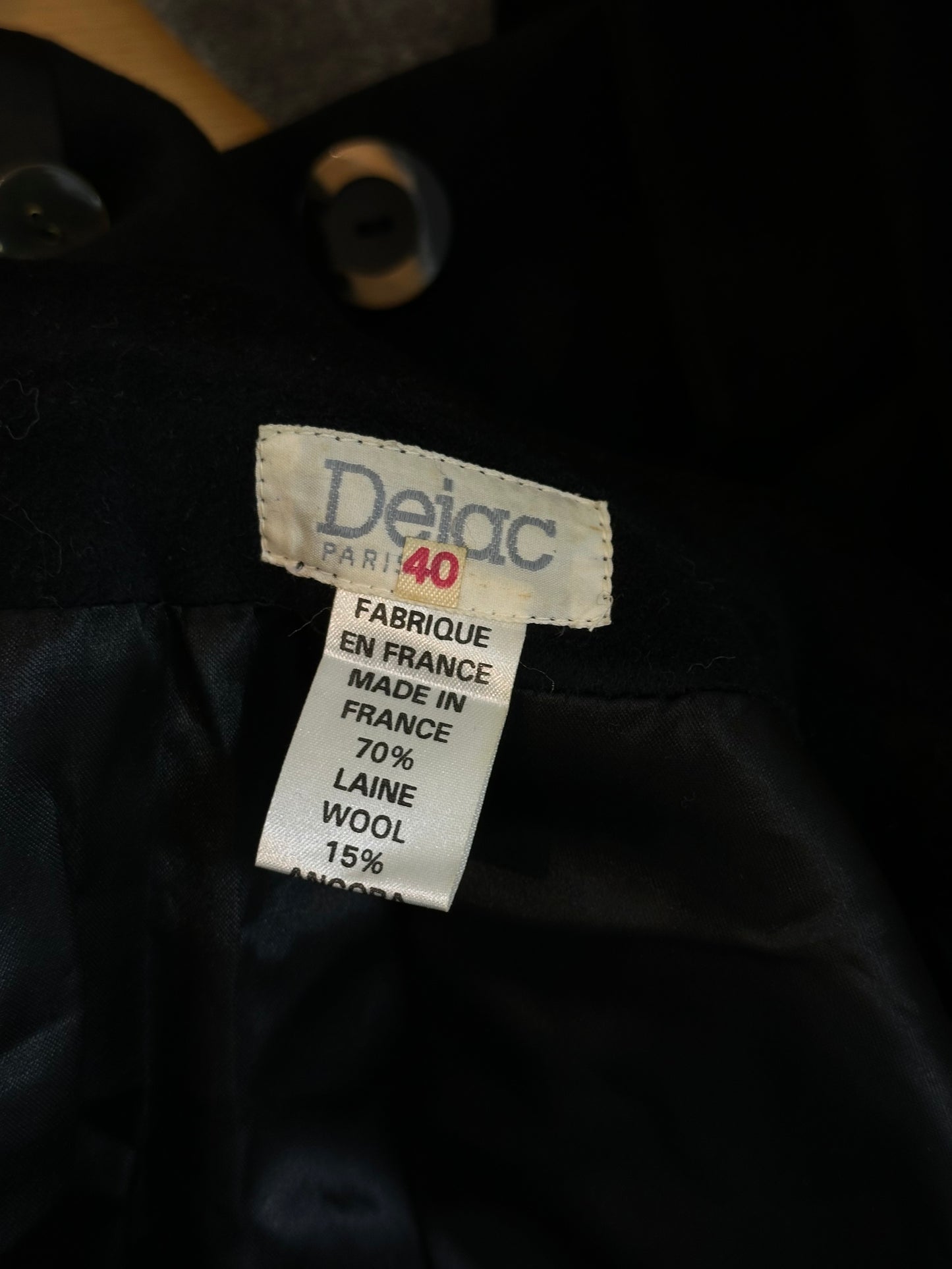 Vintage Black Wool Angora Cashmere Coat L