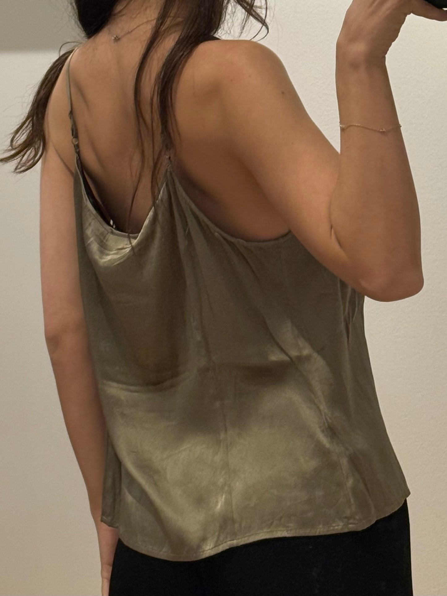 Shiny Taupe Silk Beaded Tank Top S/M