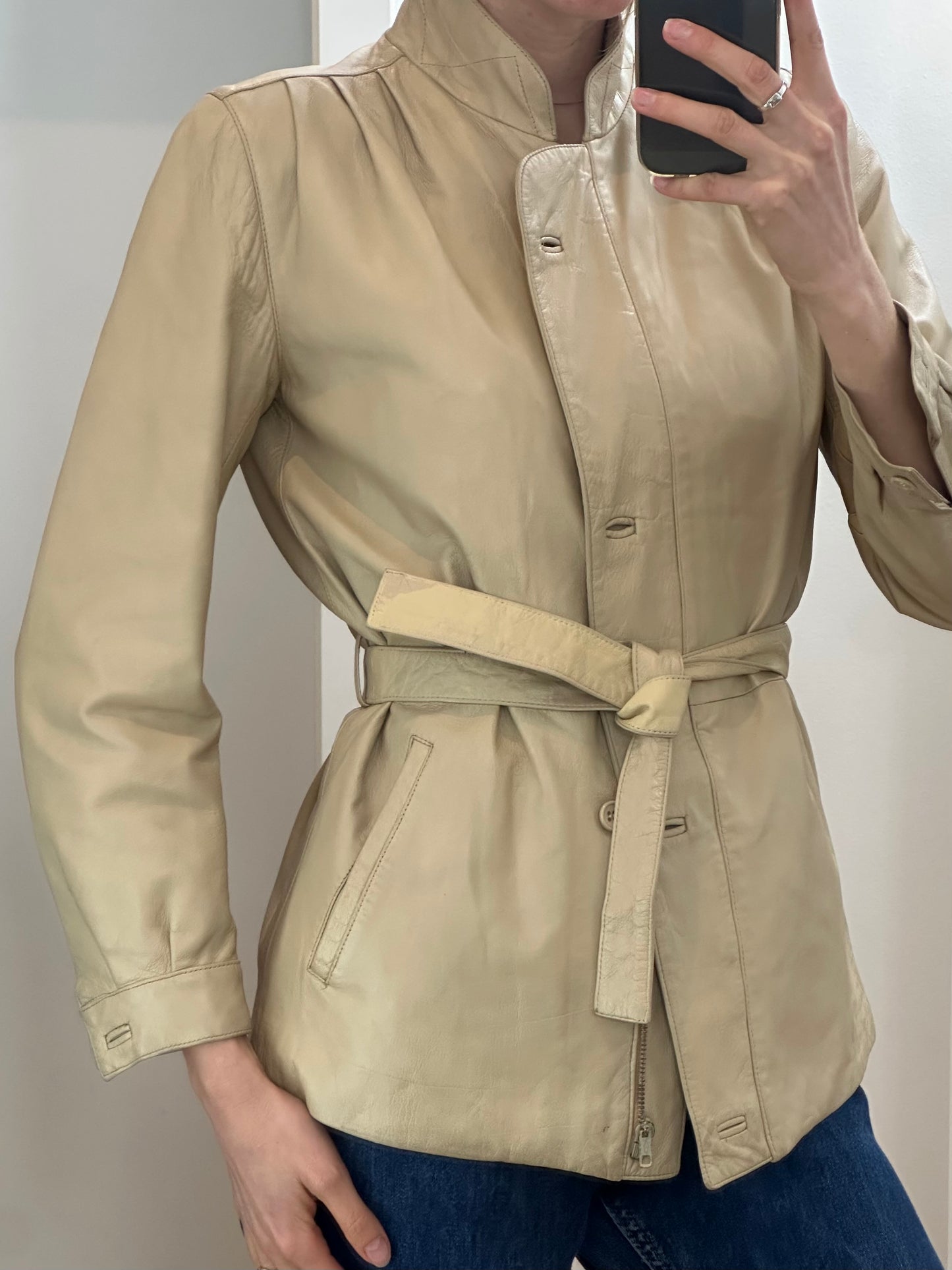 Vintage Cream Leather Jacket S/M