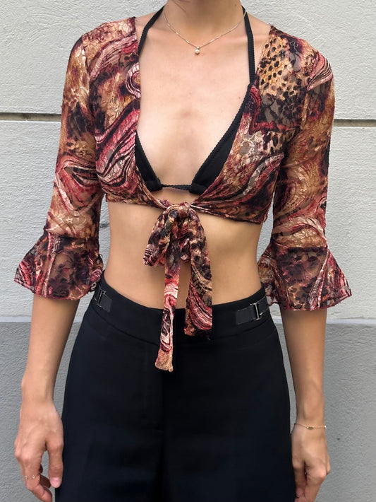 Y2K Lace Colourful Tie Front Cardigan Bolero Top XS/S
