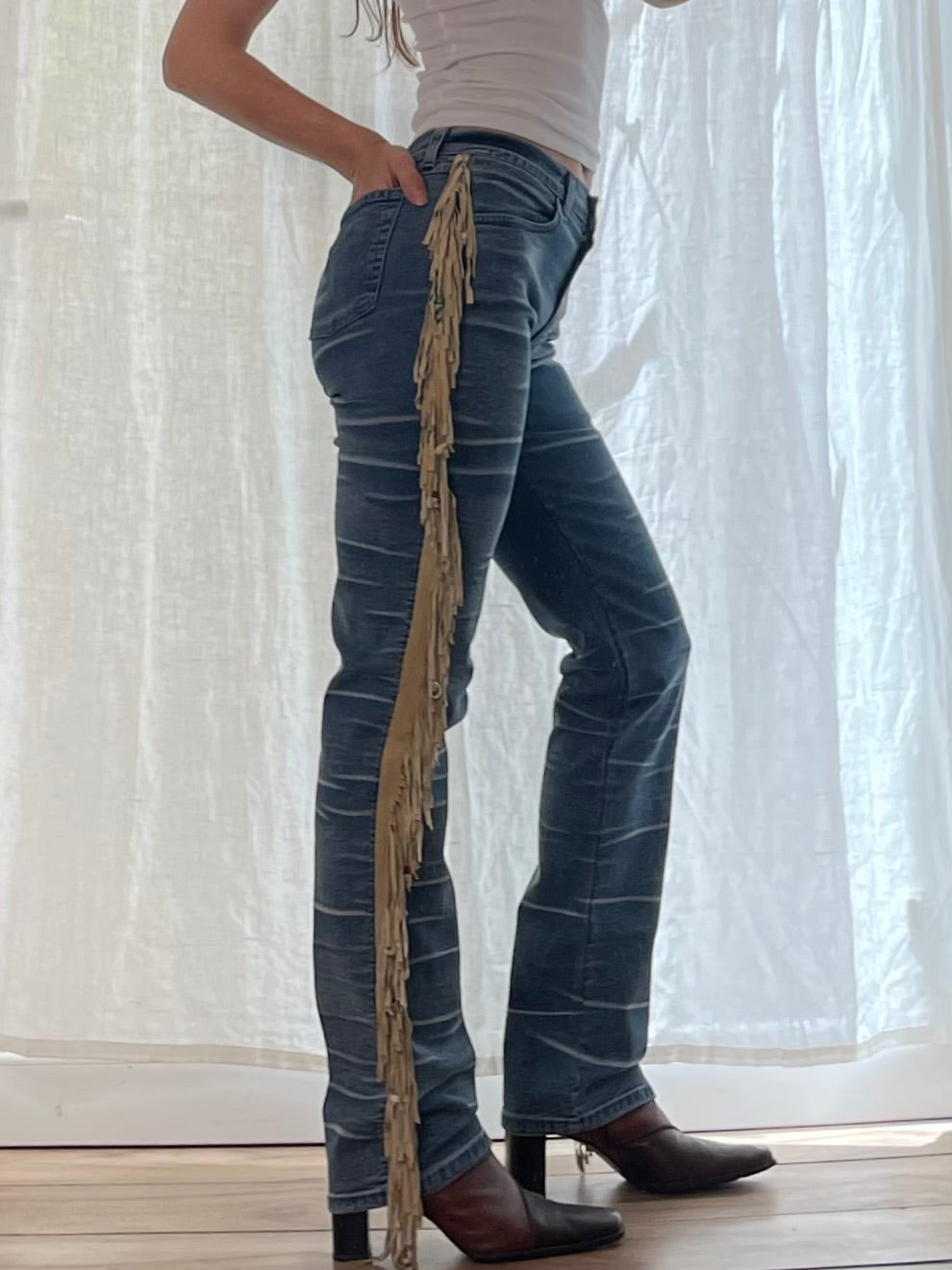 Vintage Fringe Tassel High Waisted Jeans M EU 38