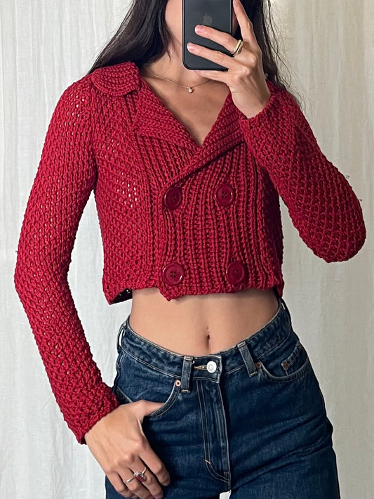 Vintage Cotton Blend Knitted Crop Sweater S