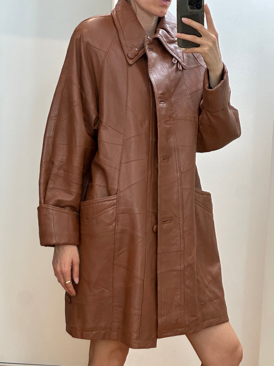 Vintage Brown Leather Coat L