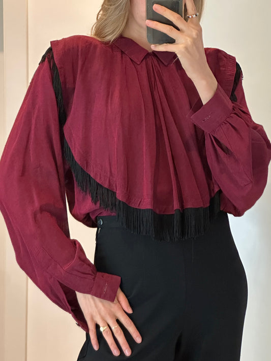 Vintage Burgundy Fringe Blouse S/M
