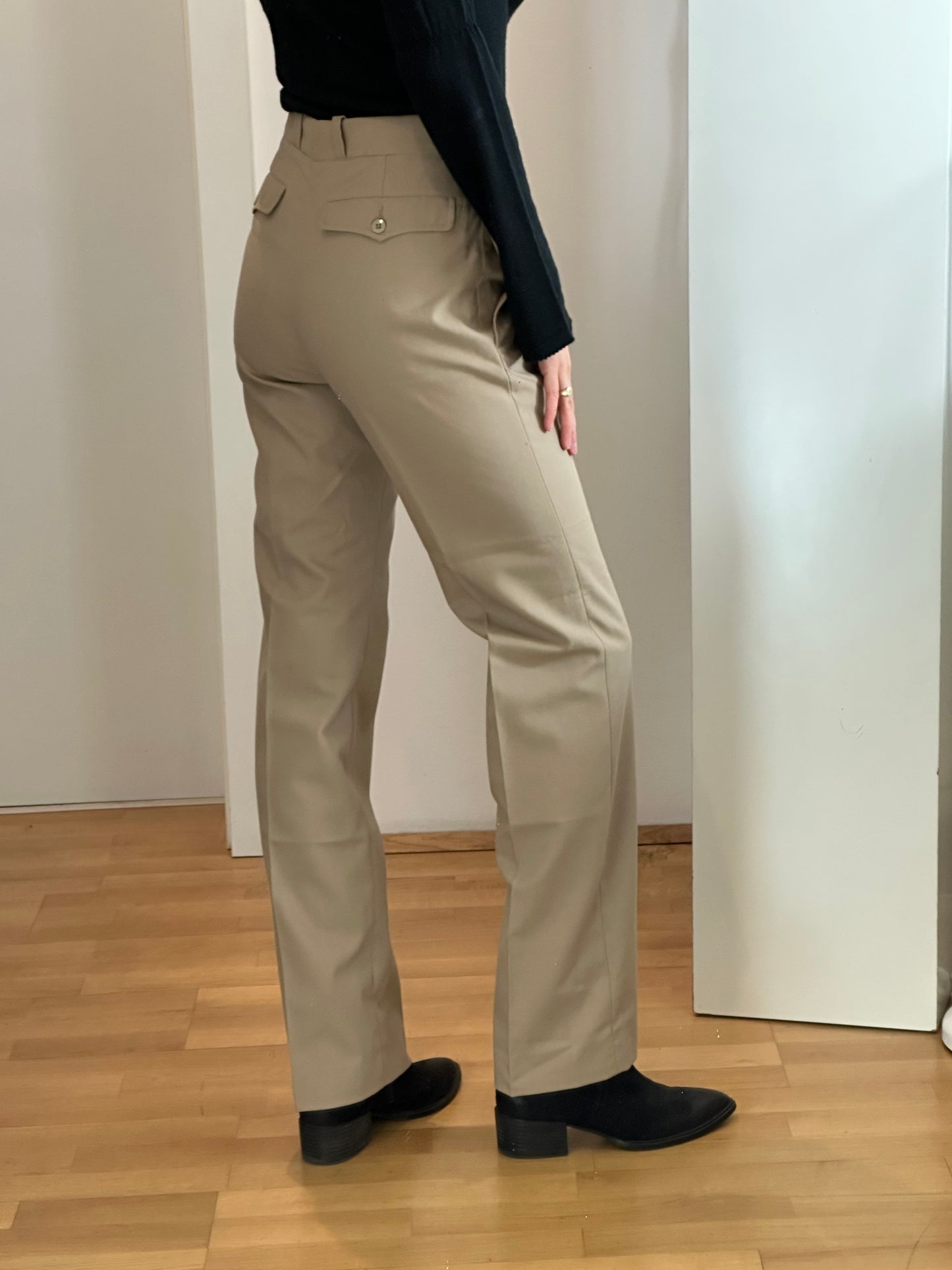 Vintage Beige Straight High-Waisted Trousers S
