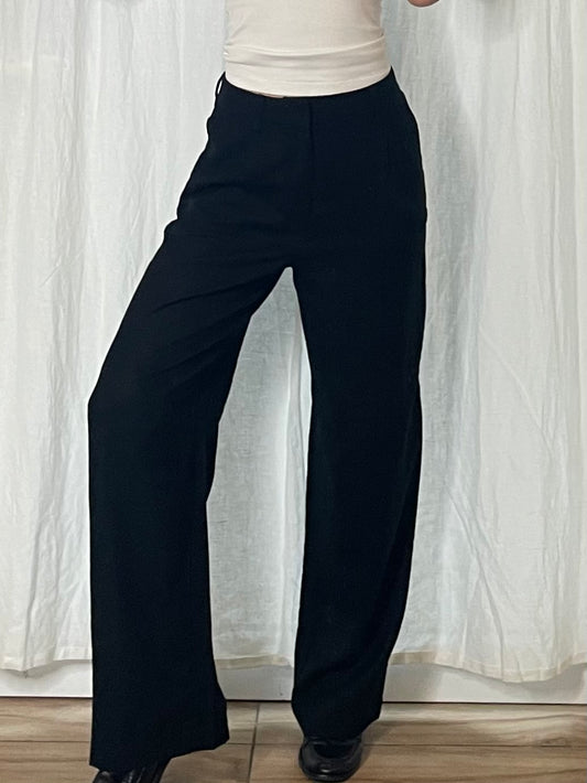 Simple Black Straight Leg Viscose Trousers S EU 36