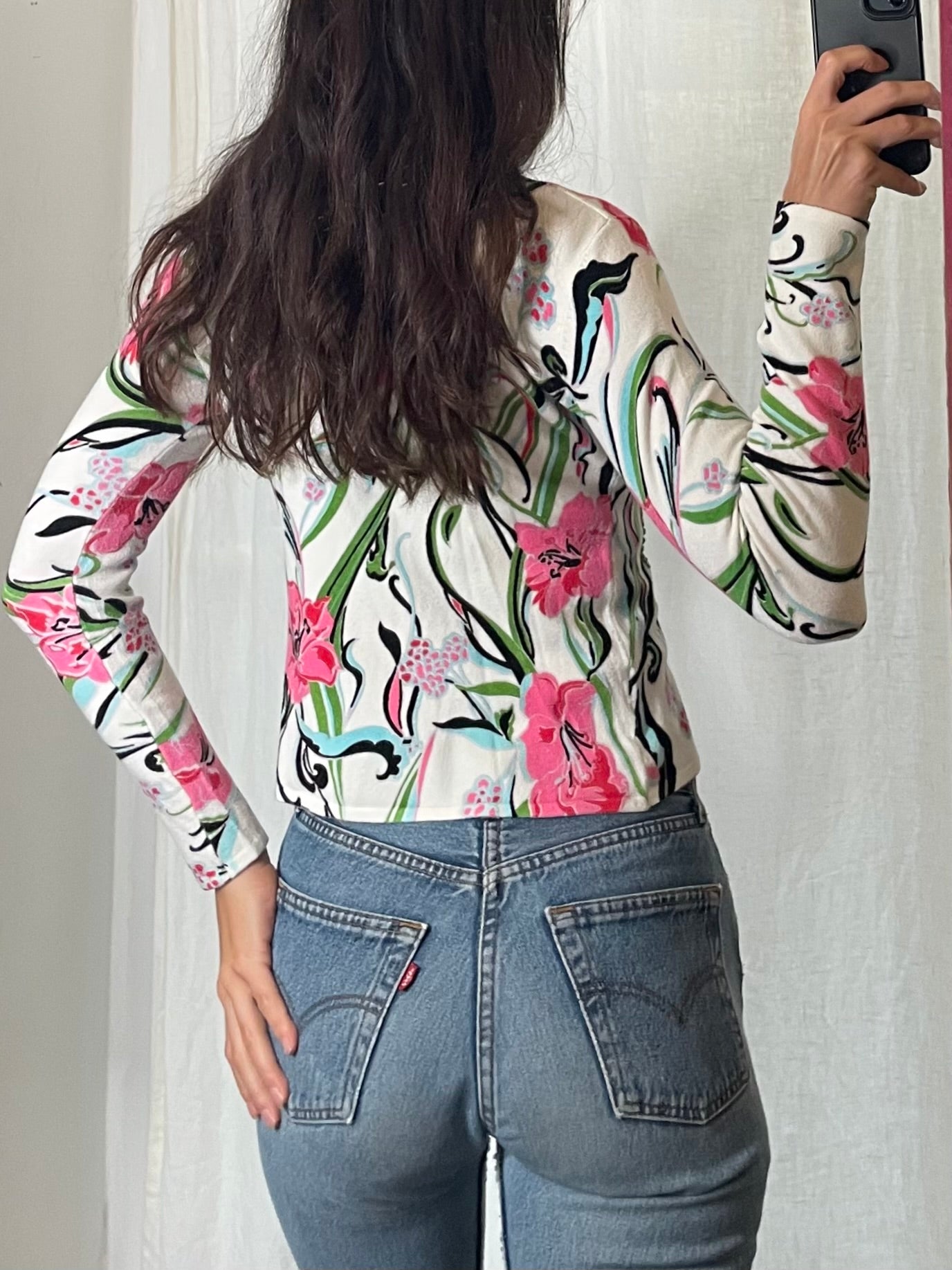 Vintage Floral Sequin Long Sleeve Top S