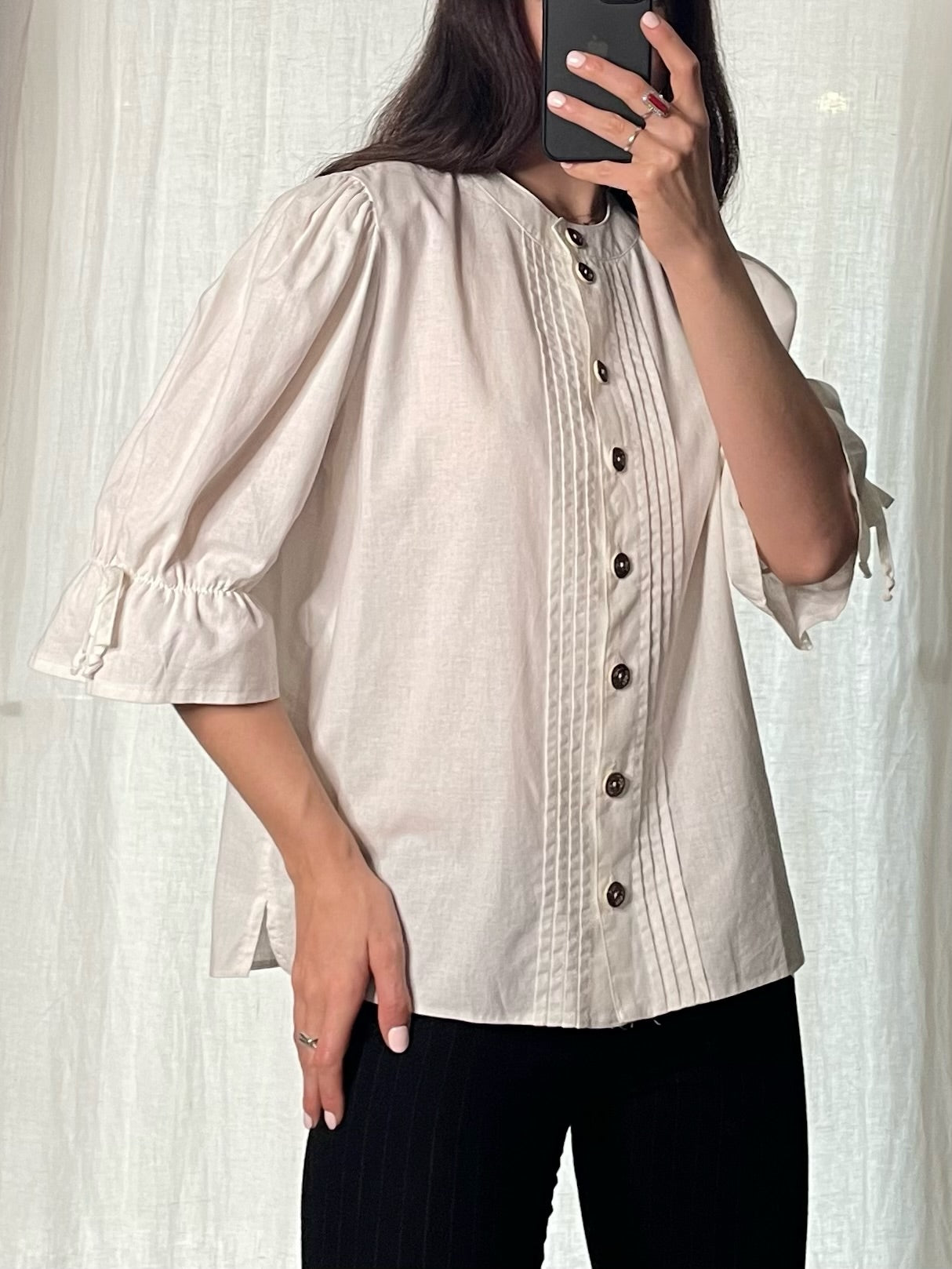 Vintage 100% Cotton Puff Sleeve Blouse S/M