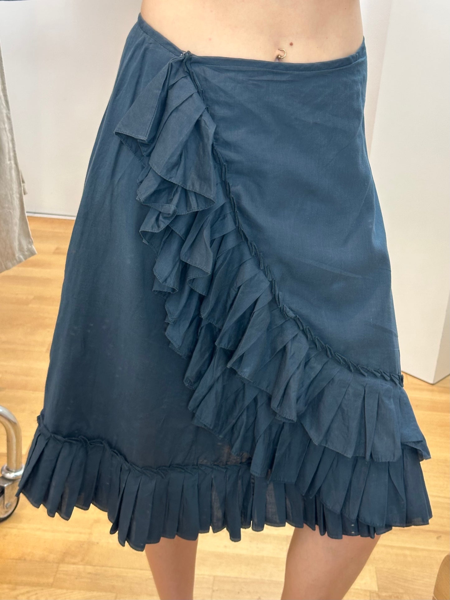 Cotton Navy Midi Skirt S