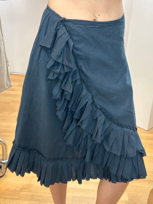 Cotton Navy Midi Skirt S