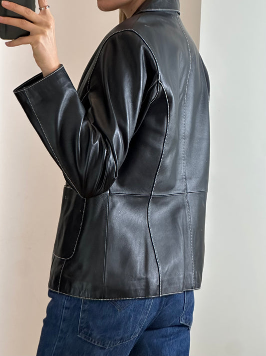 Vintage New Black Leather Jacket S/M