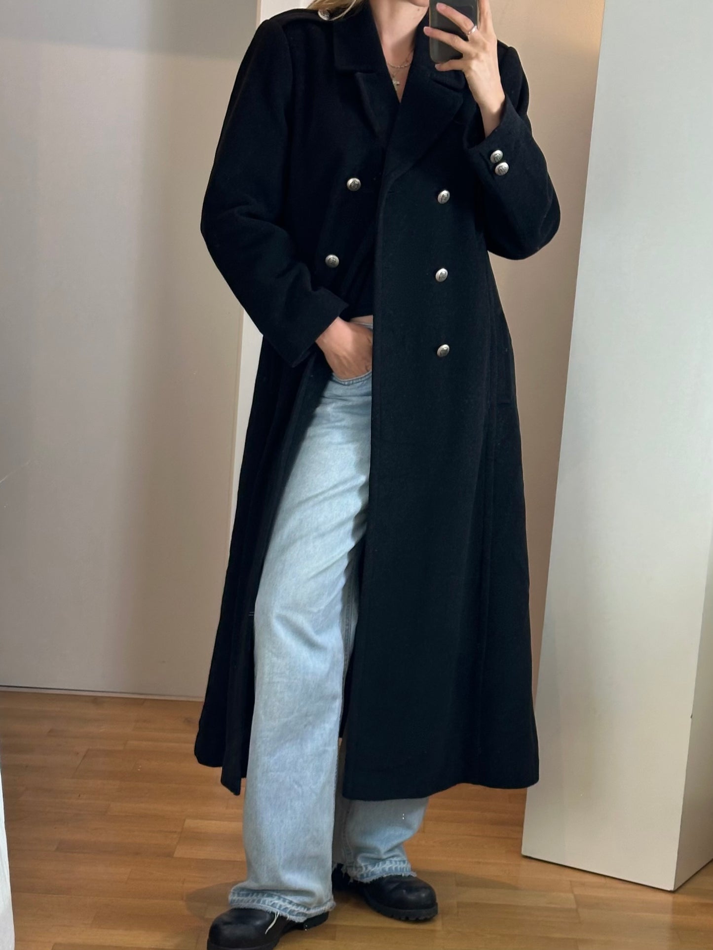 Vintage Dark Gray Wool Maxi Coat M/L