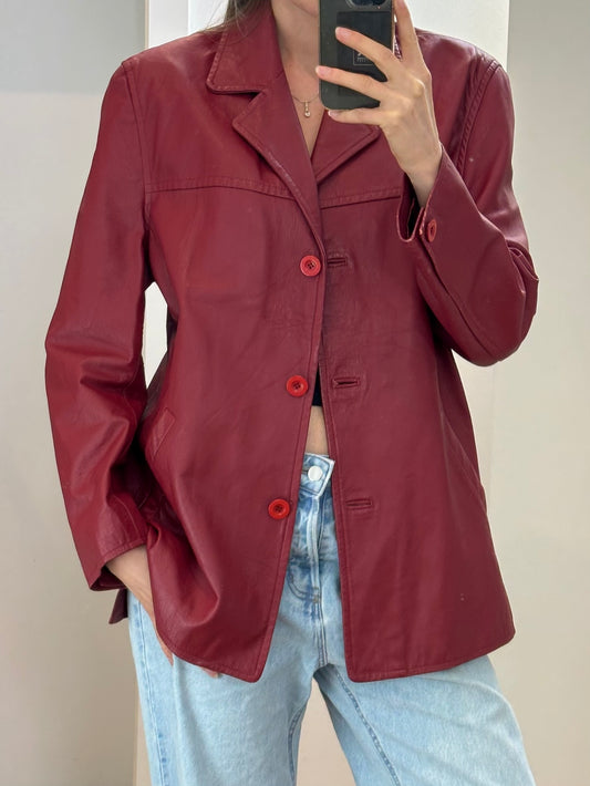 Vintage Red Leather Jacket L