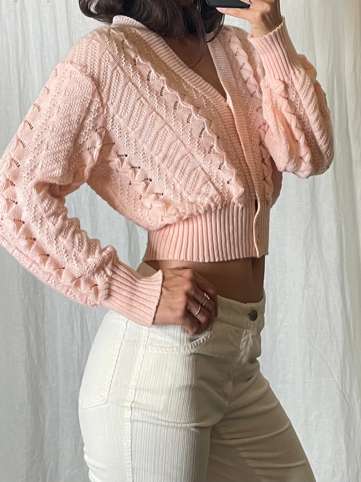 Vintage Baby Pink Knitted Cardigan S