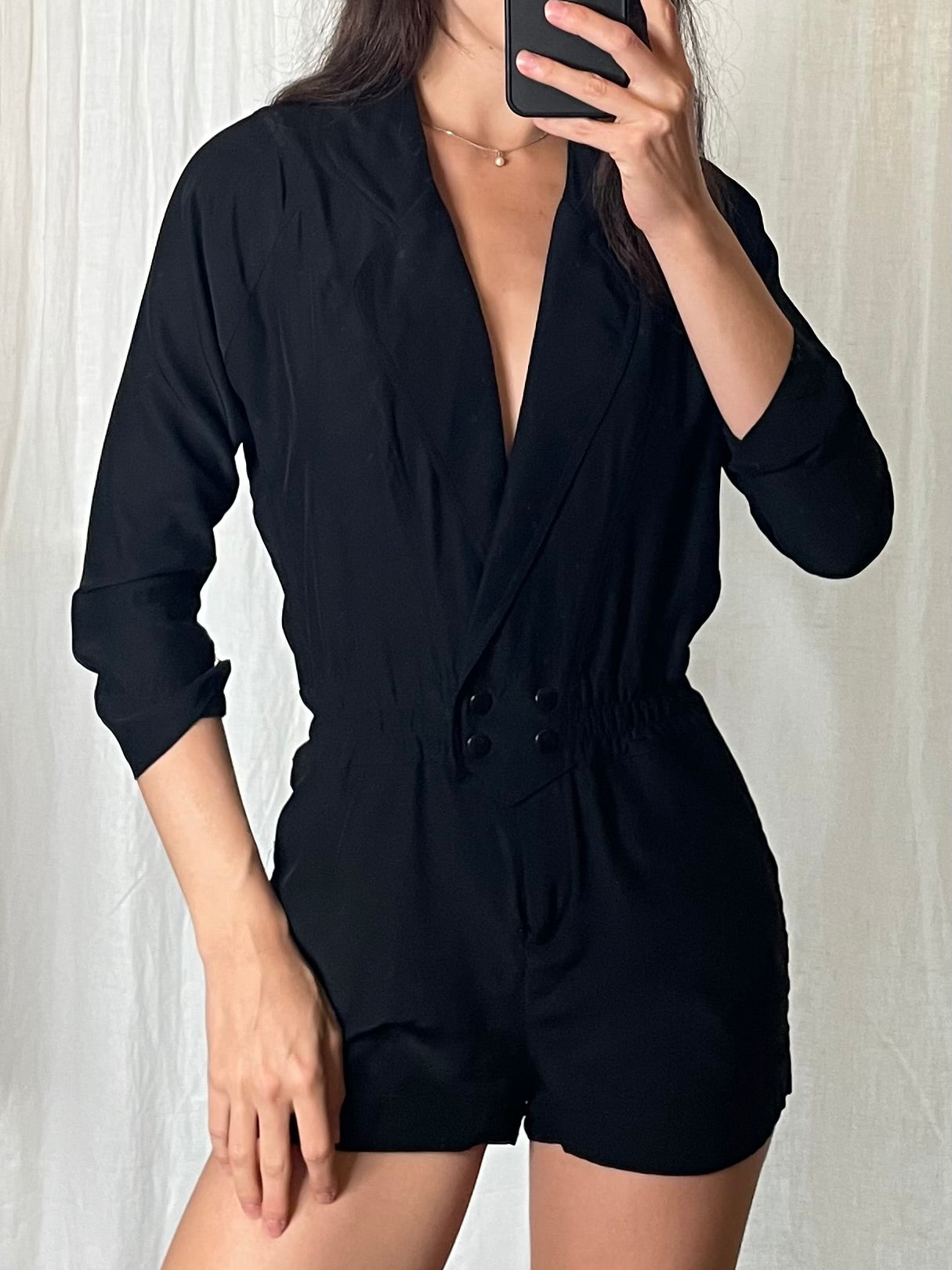 Haute Hippie 100% Silk Black 3/4 Sleeve Romper XS