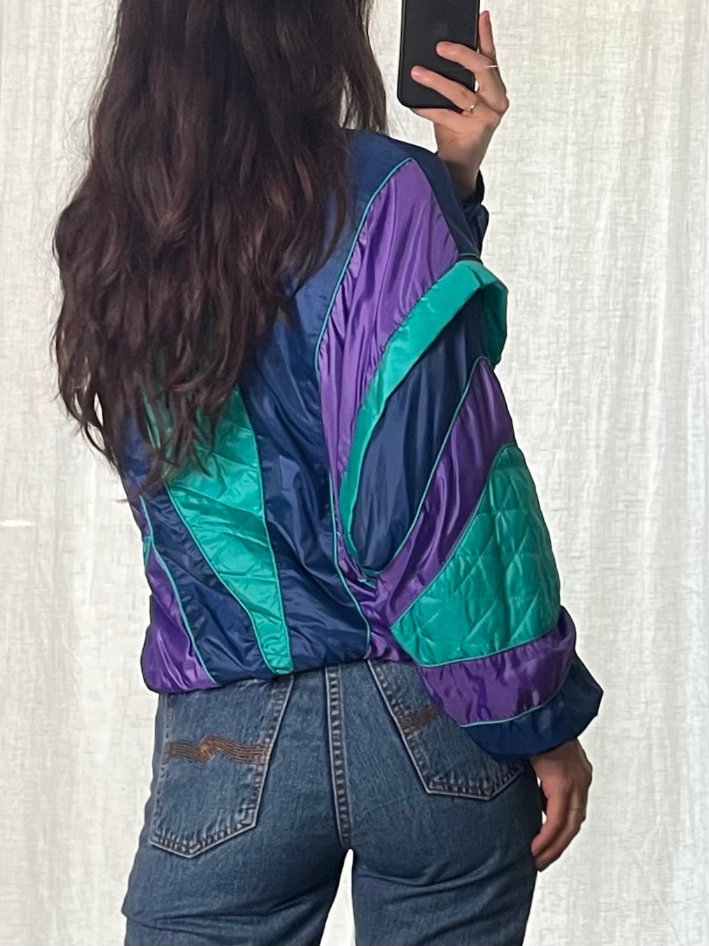 Vintage 80’s Teal/Purple/Blue Bomber Jacket M