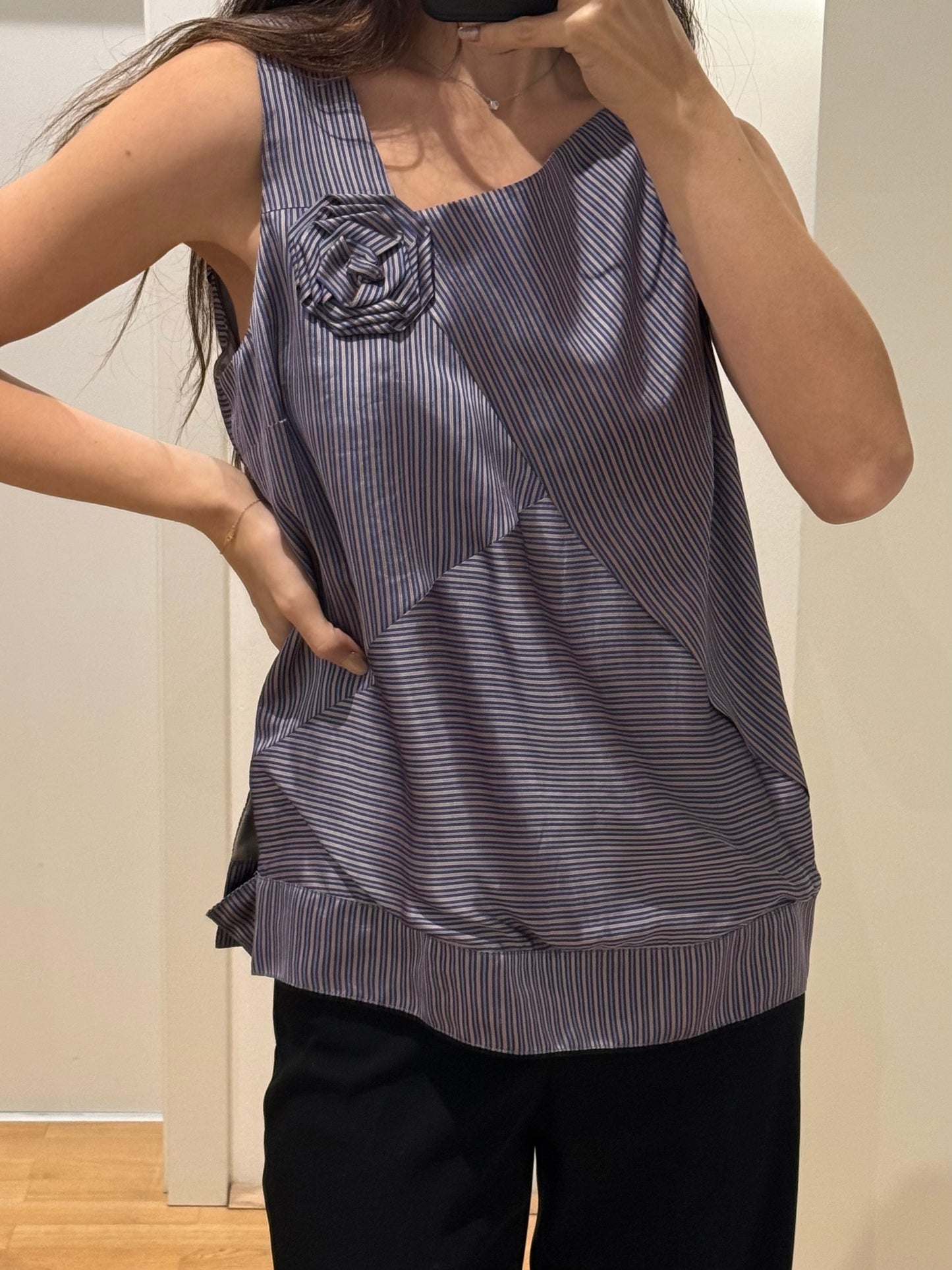 Stripe Flower Detail Blouse Top S/M