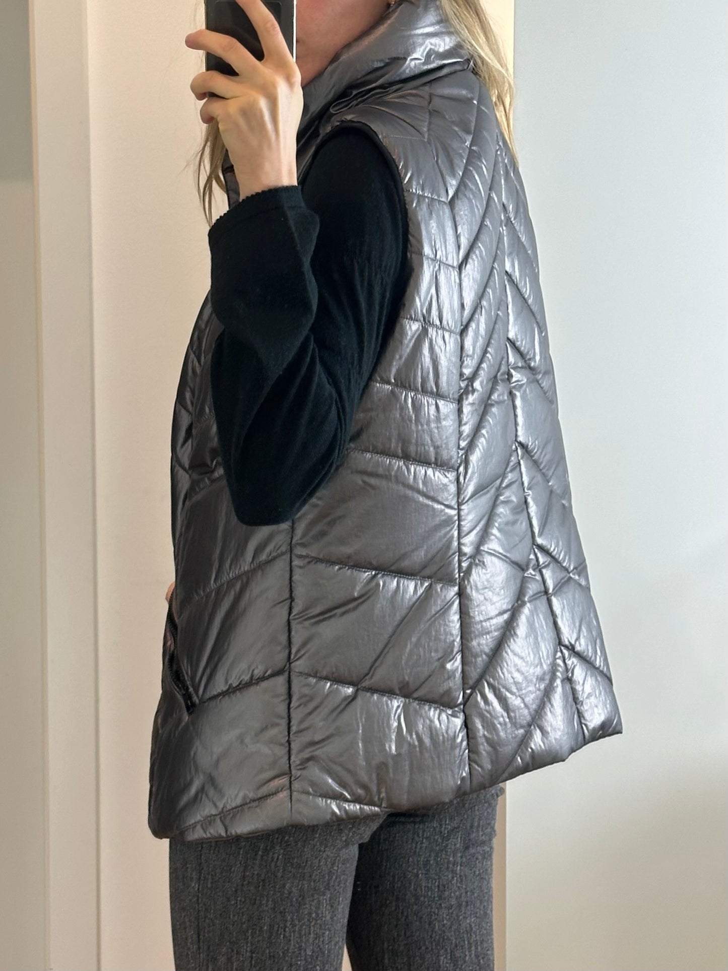 Silver Gray Puffer Vest M/L