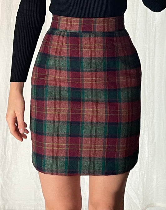 Vintage Plaid High Waisted Wool Pencil Skirt XS/S