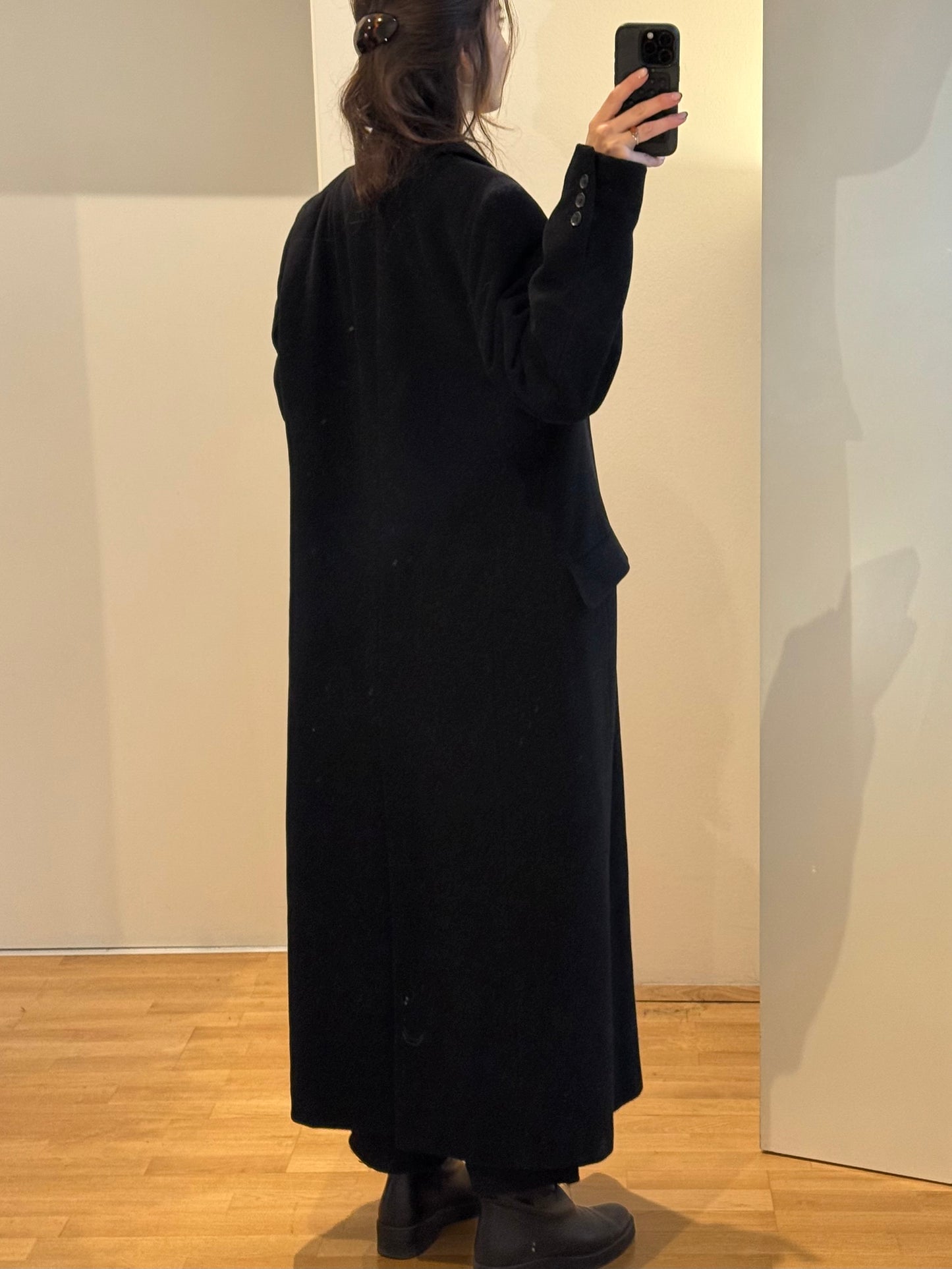 Vintage Black Wool & Cashmere Maxi Coat M