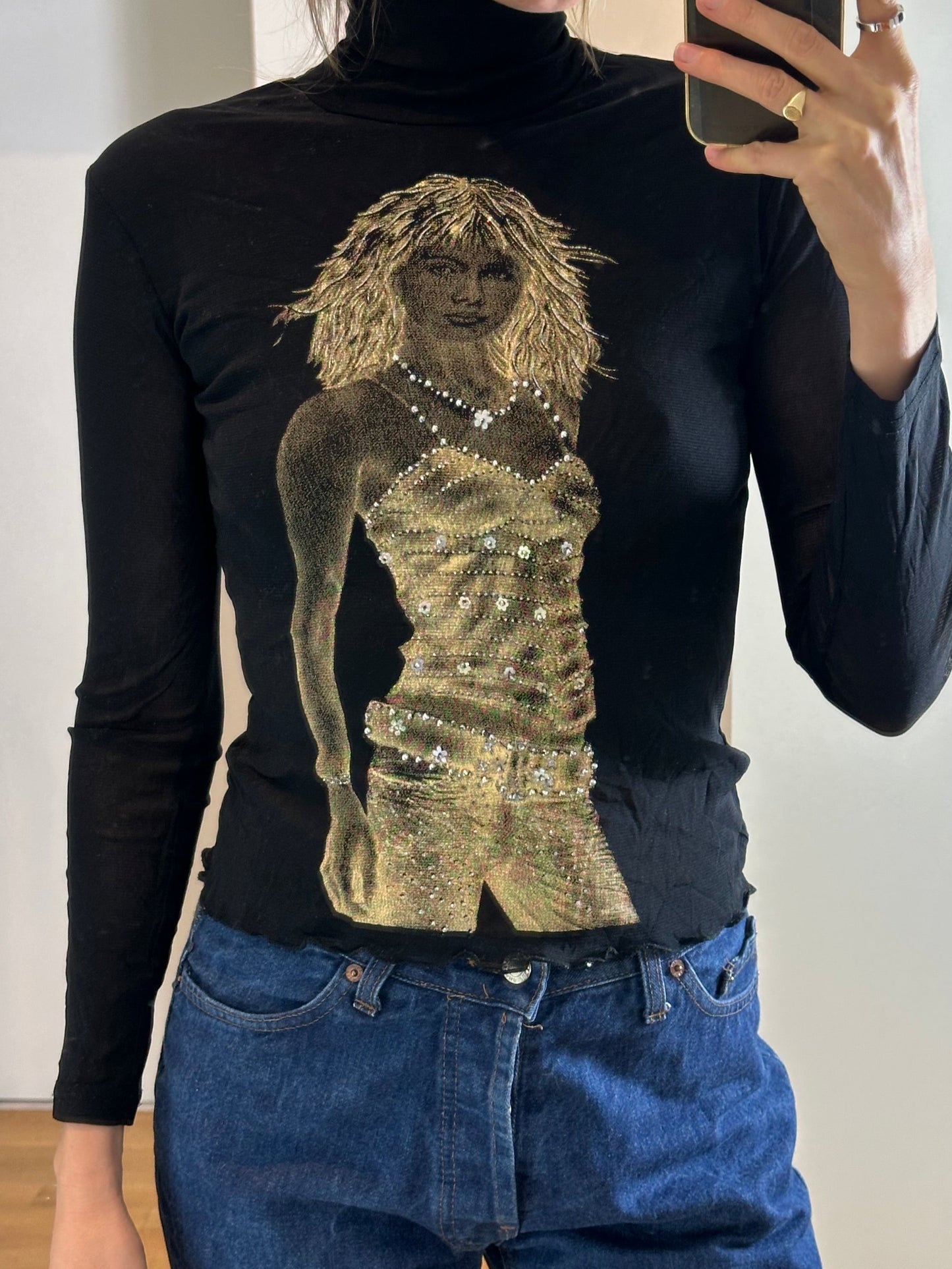 Vintage Y2K Black Mesh Top S