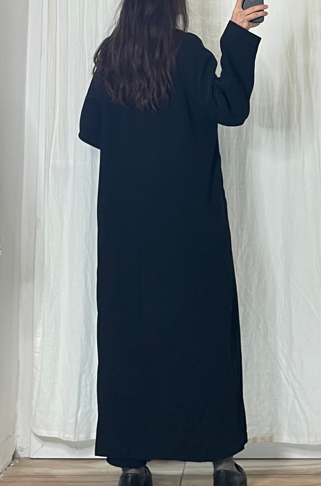 Vintage Black Maxi Thin Coat M