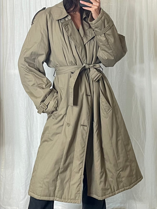 Vintage Cotton Blend Lightly Puffed Belted Trench Coat M/L