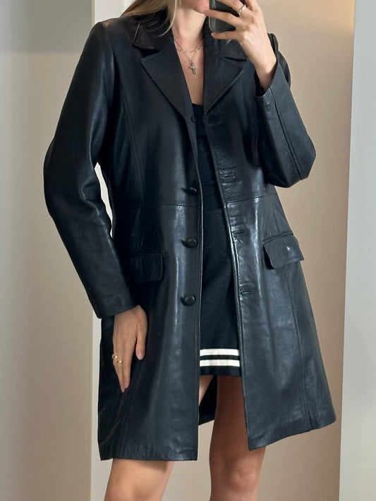 Vintage Black Leather Coat M/L