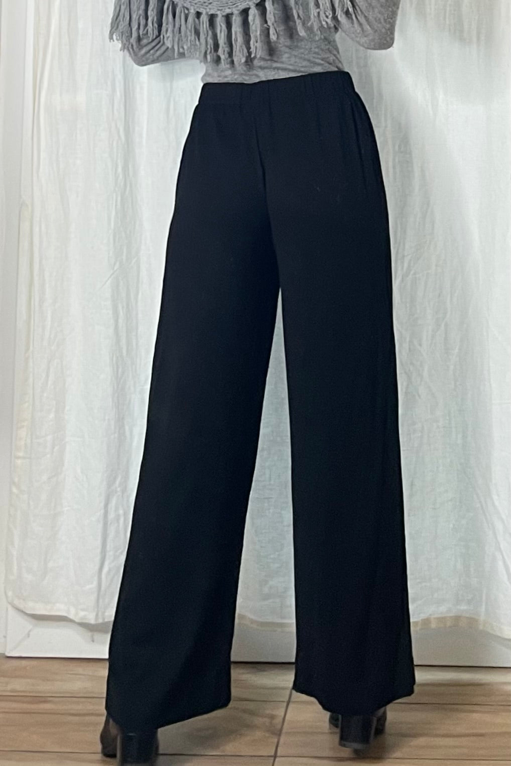 Straight Wide Leg Simple Black 100% Viscose Trousers M