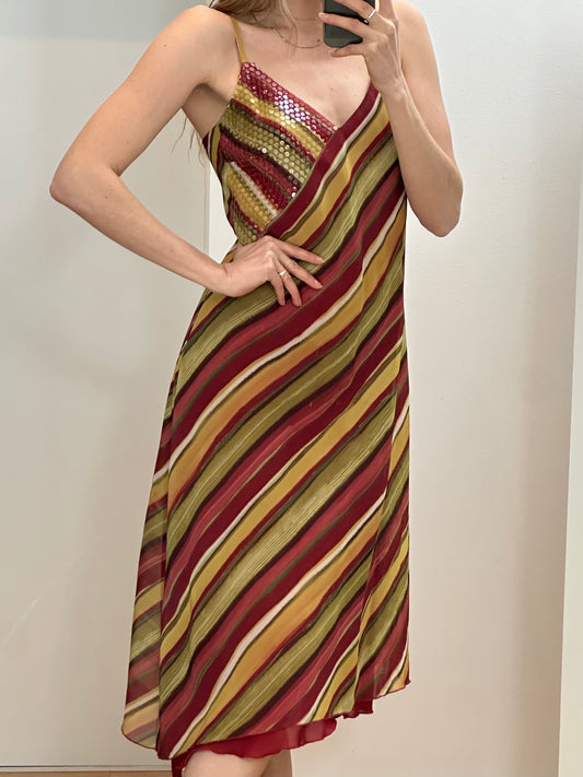 Vintage Striped Colorful Midi Dress S/M