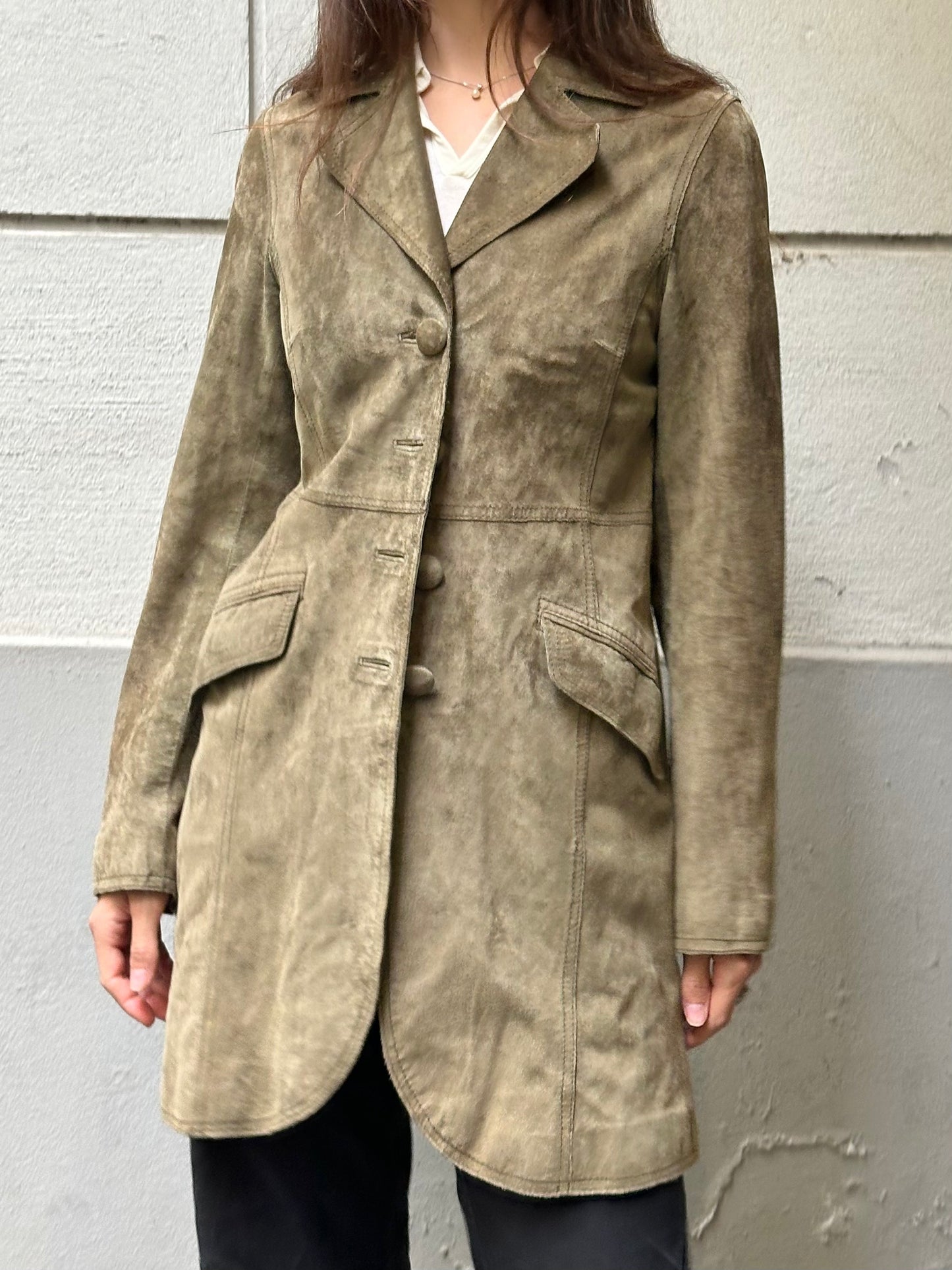 Vintage 100% Genuine Suede Leather Dark Khaki Jacket S