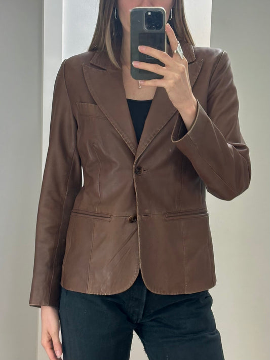 Vintage Brown Leather Blazer S