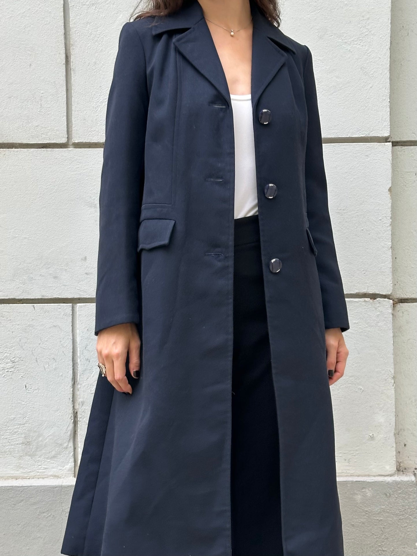 Vintage Dark Navy Viscose Blend Trench Coat S