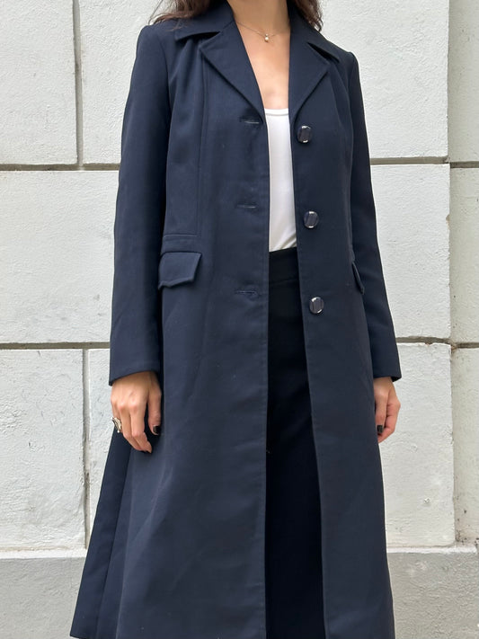 Vintage Dark Navy Viscose Blend Trench Coat S