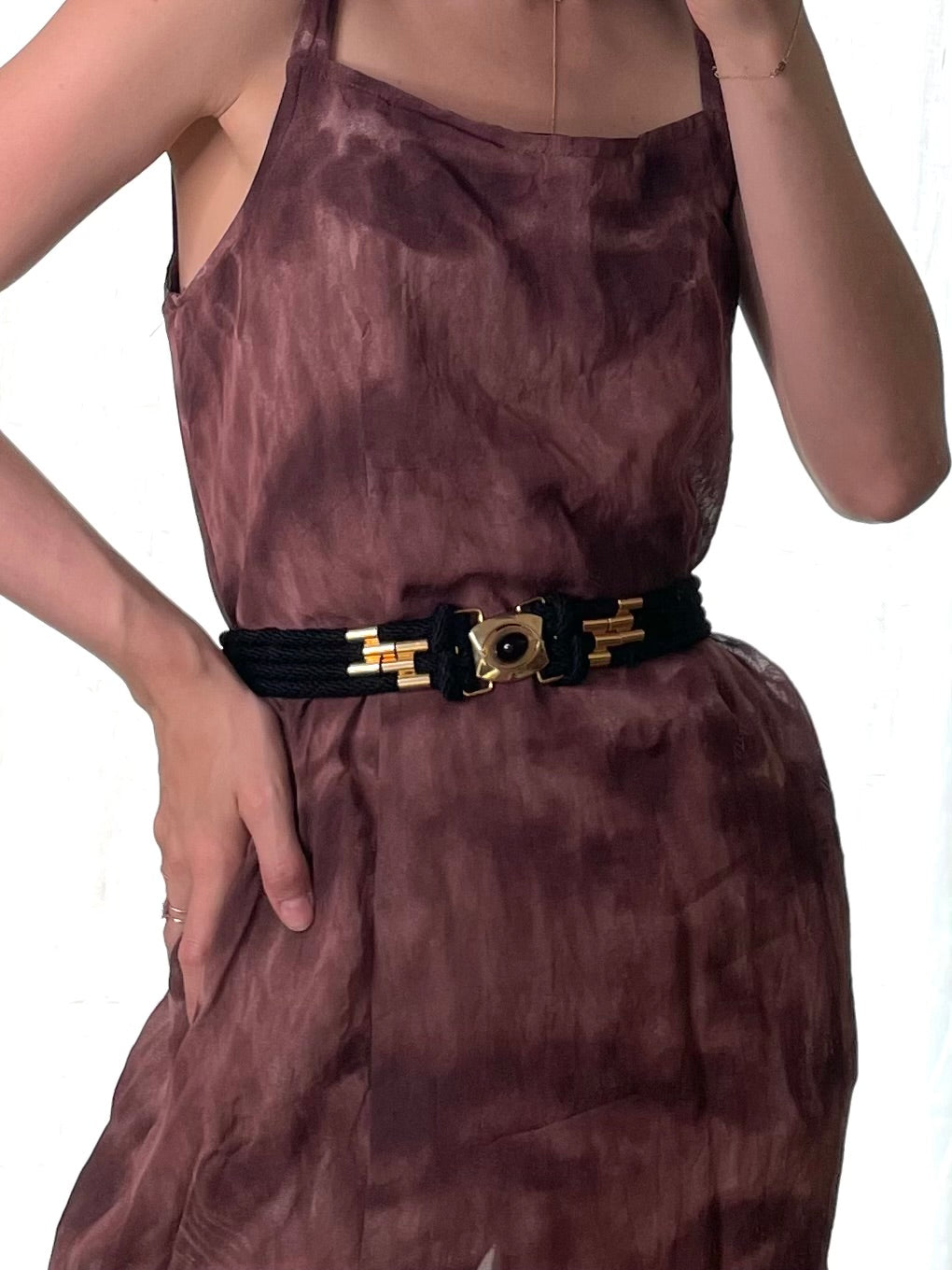 Vintage High Waist Black & Gold Belt 70cm