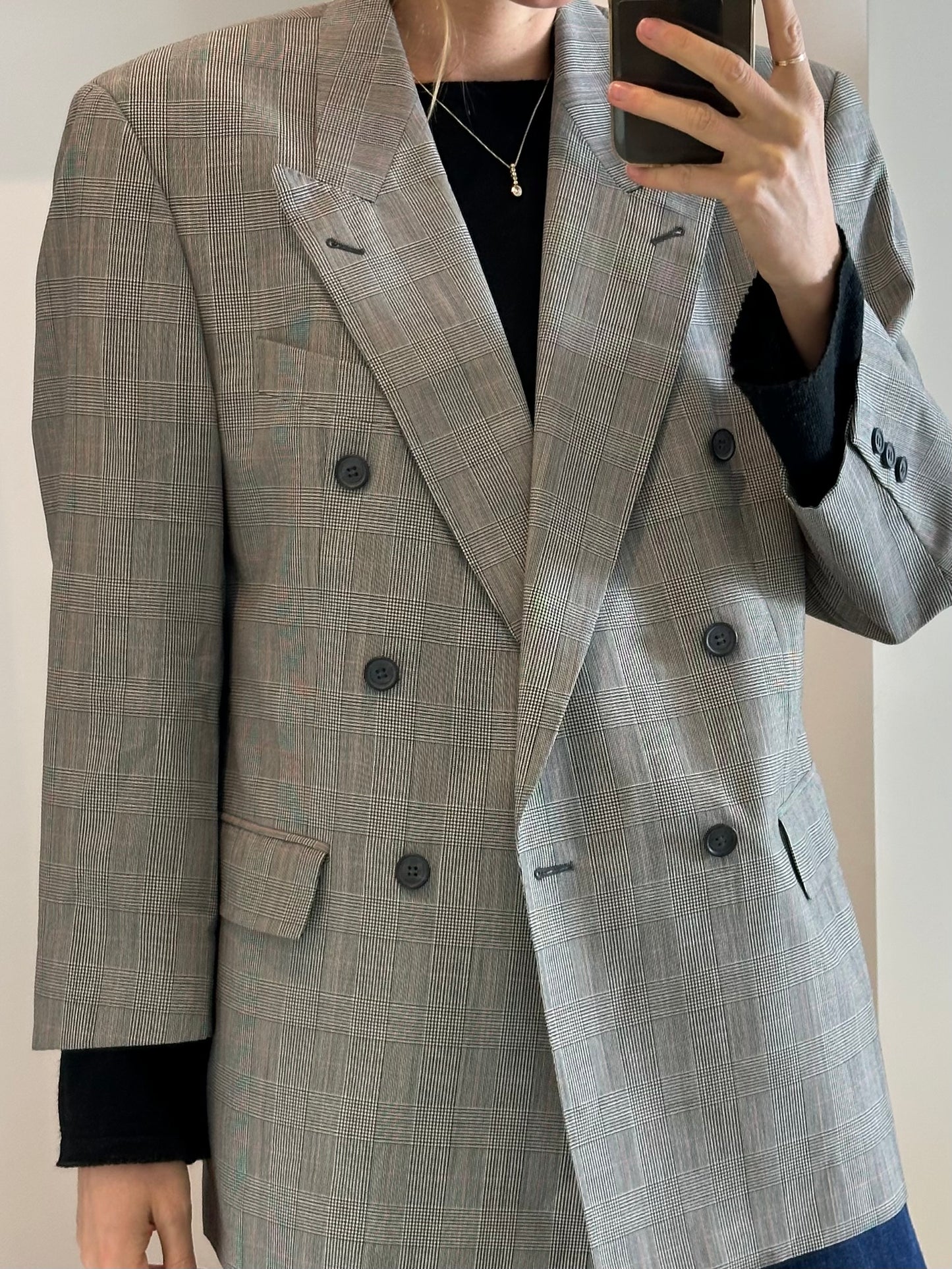 Vintage Wool Mix Black White Blazer L