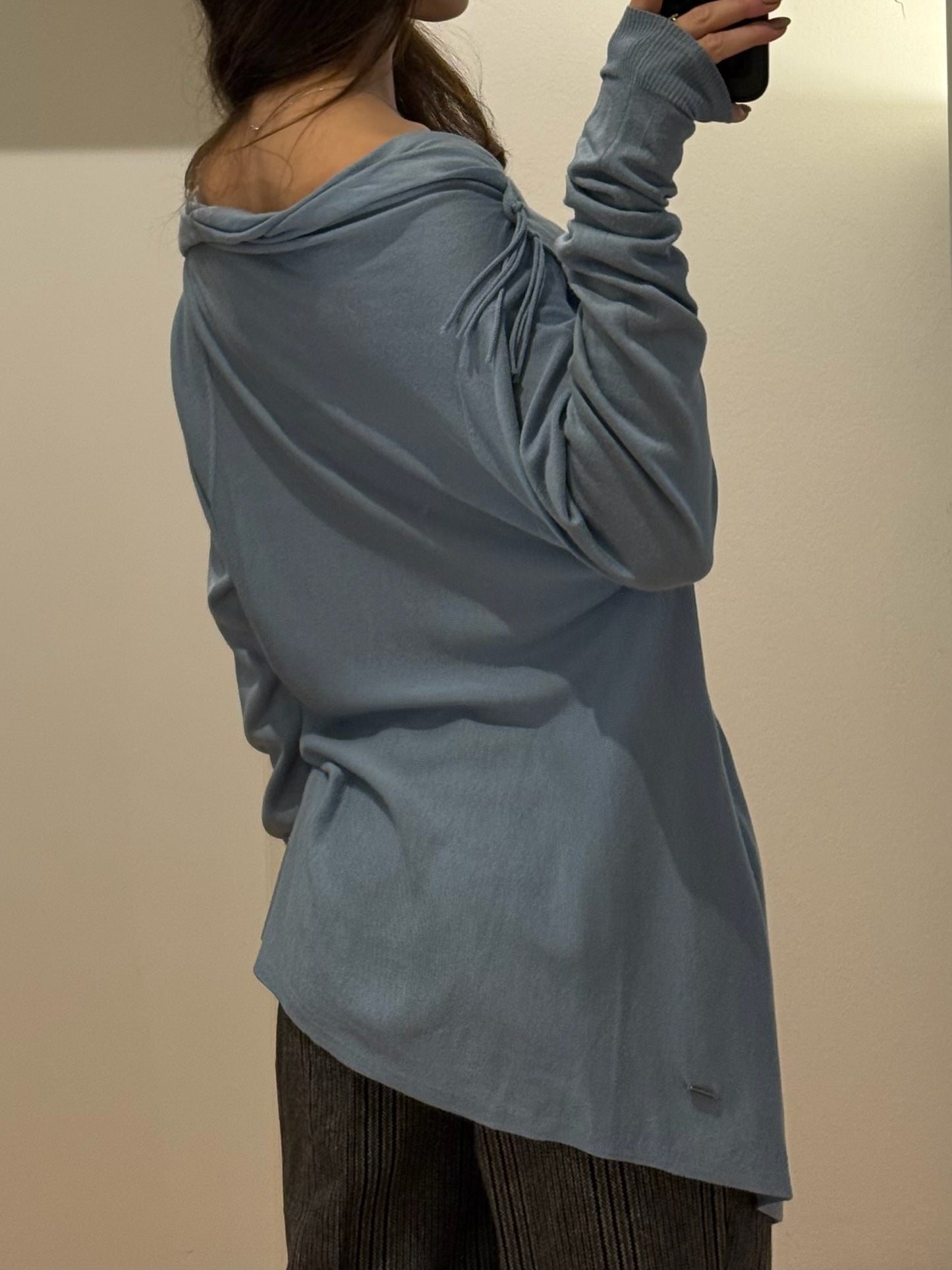 Jones Light Blue Viscose Blend Tassel/Fringe Asymmetrical Top L