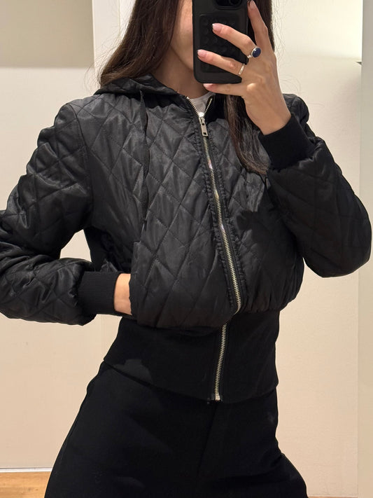 Vintage Y2K Puffer Jacket Cinched Waist With Hoodie S