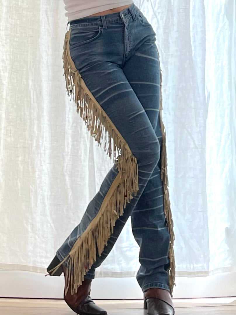 Vintage Fringe Tassel High Waisted Jeans M EU 38