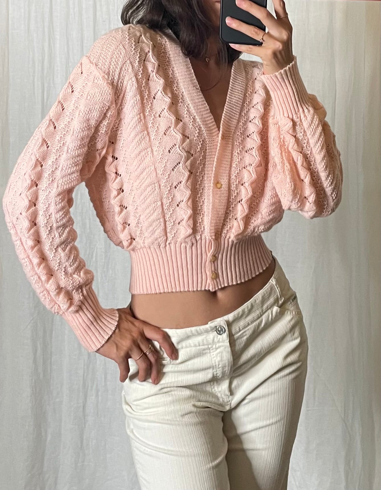 Vintage Baby Pink Knitted Cardigan S