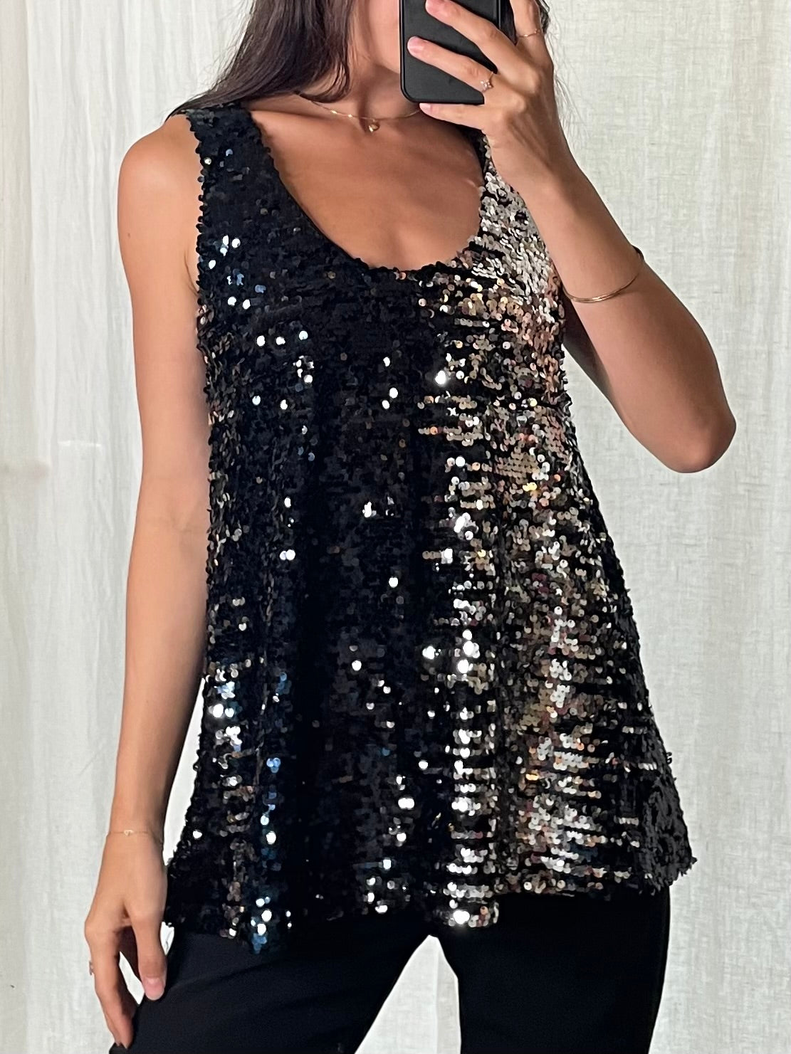 Black & Silver Sparkly Top S