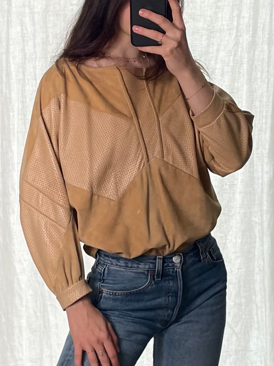 Vintage 80’s Leather Beige Top S