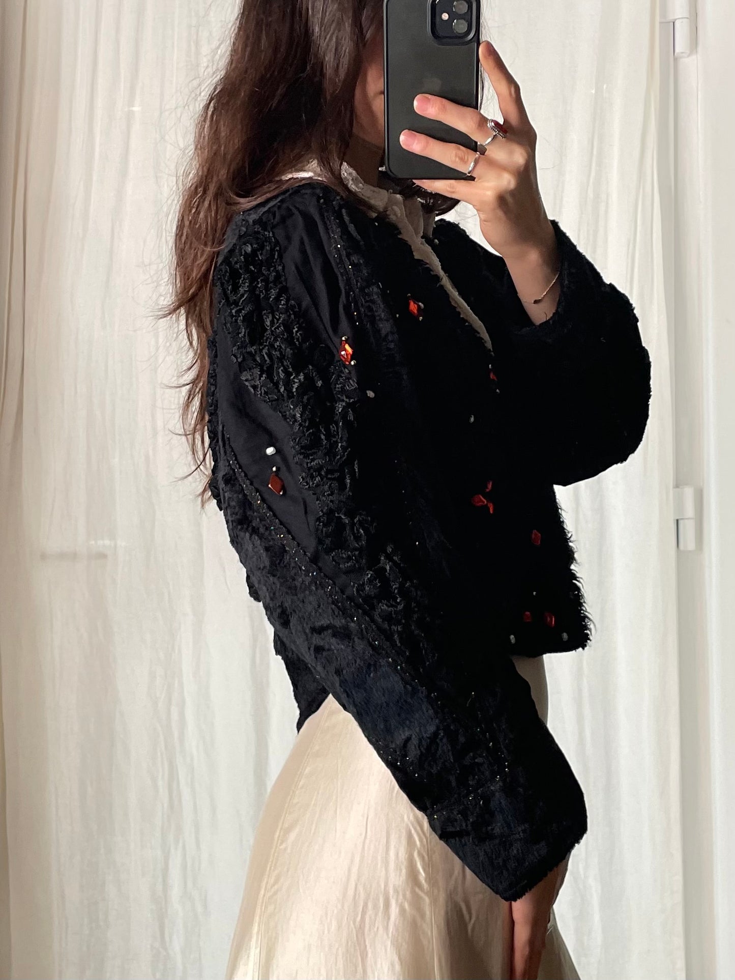 Vintage Black Embellished Short Jacket M