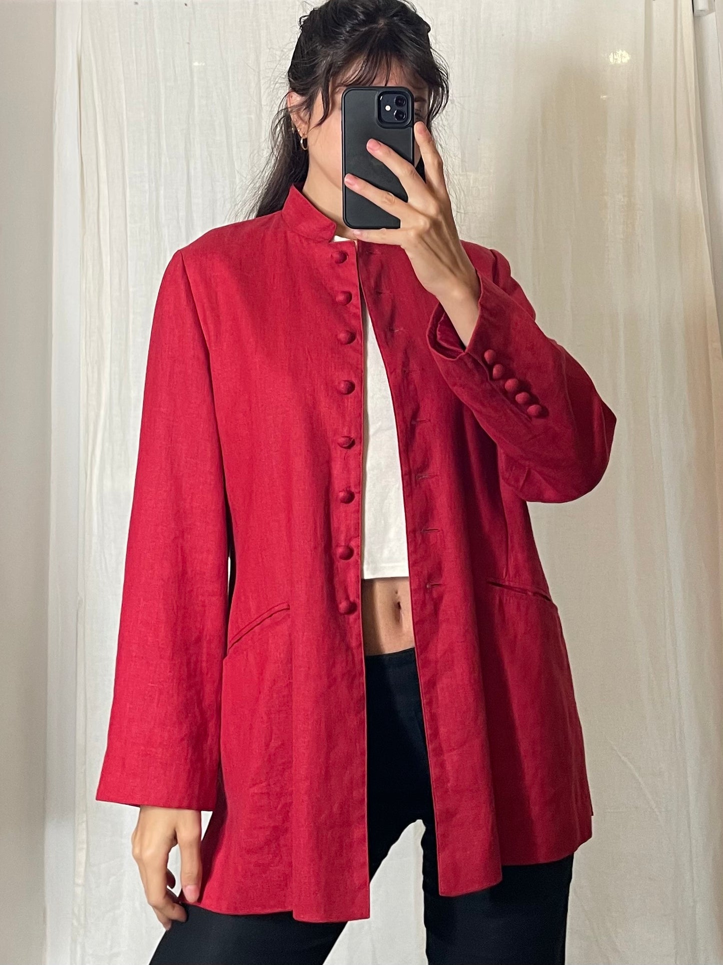 Vintage 100% Linen Red Jacket M