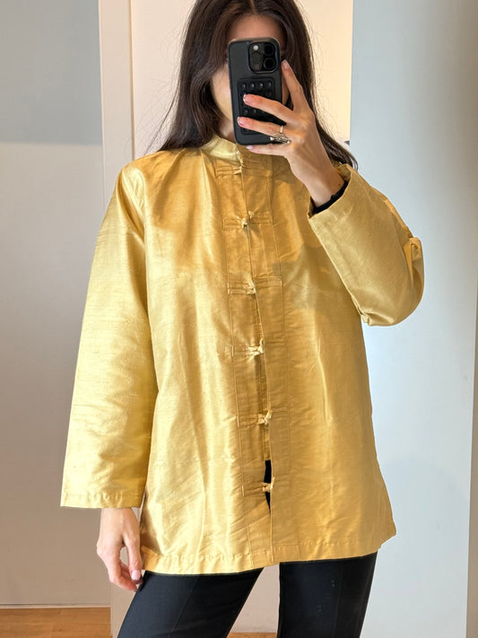 Vintage Gold Tailor Made Silk Button Down Shirt M