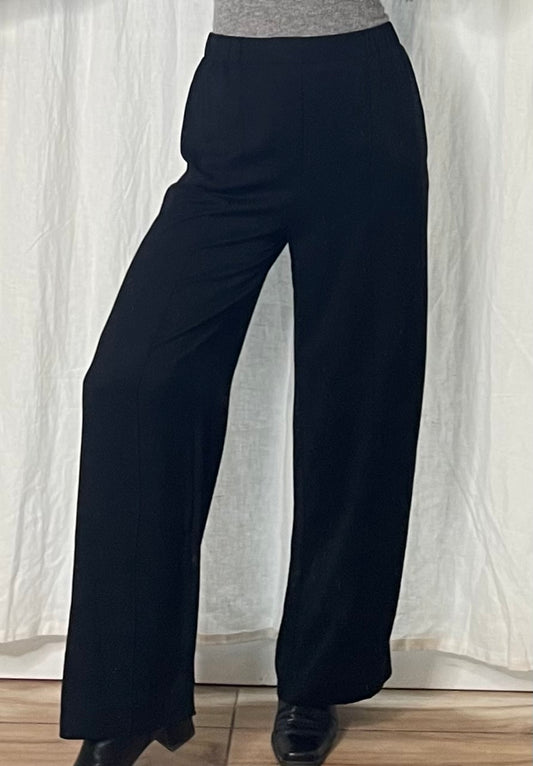 Straight Wide Leg Simple Black 100% Viscose Trousers M